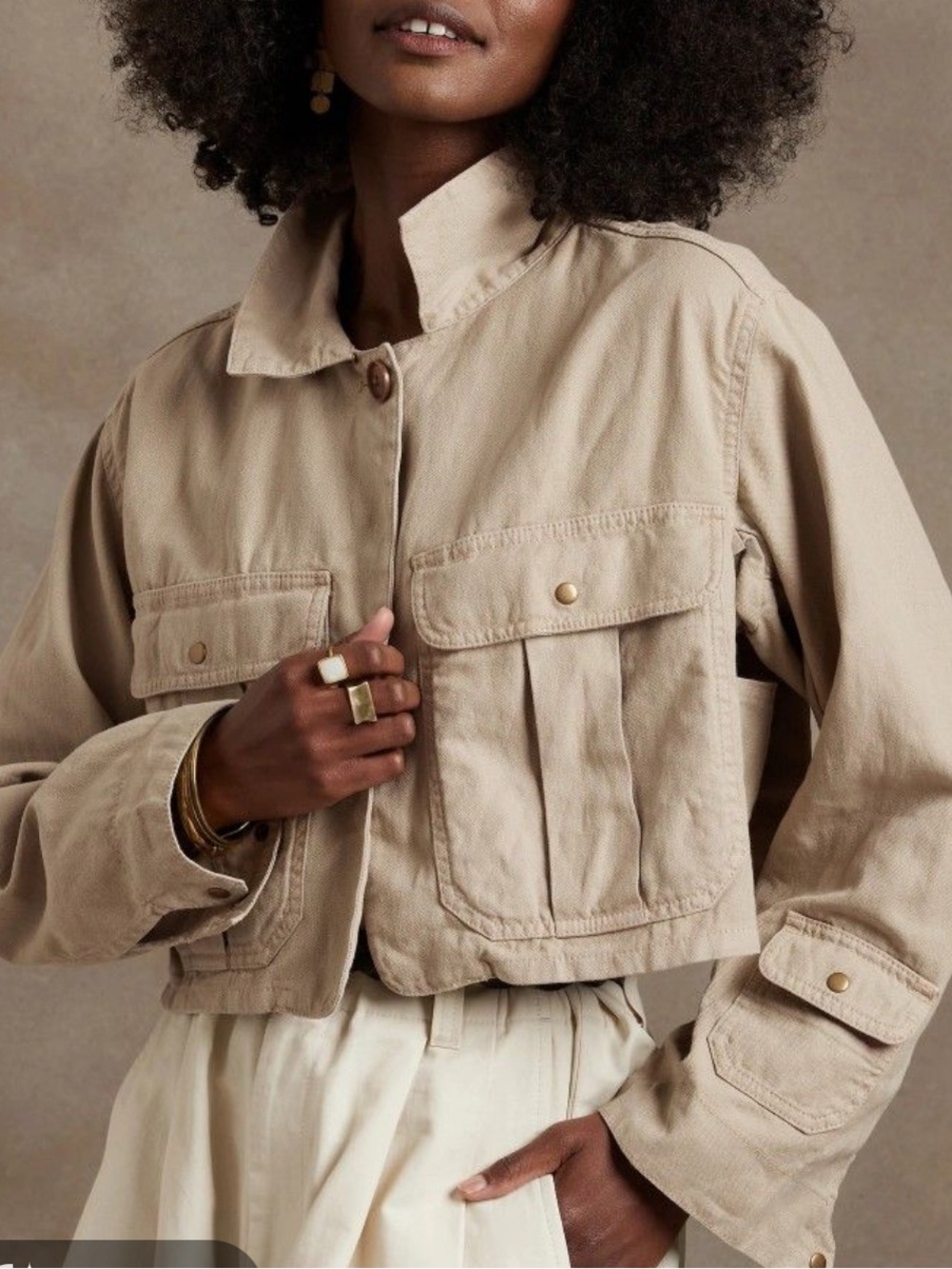 Banana Republic Cropped Utility Jacket in Beige